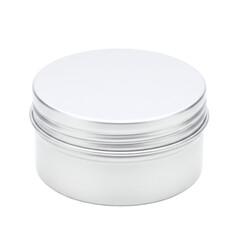 Blank silver aluminum tin jar mockup for cosmetic products