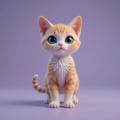Lindo gatito naranja con ojos azules sobre fondo lila