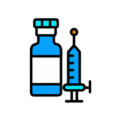 Obraz premium Vaccine bottle and syringe in bright minimal illustration