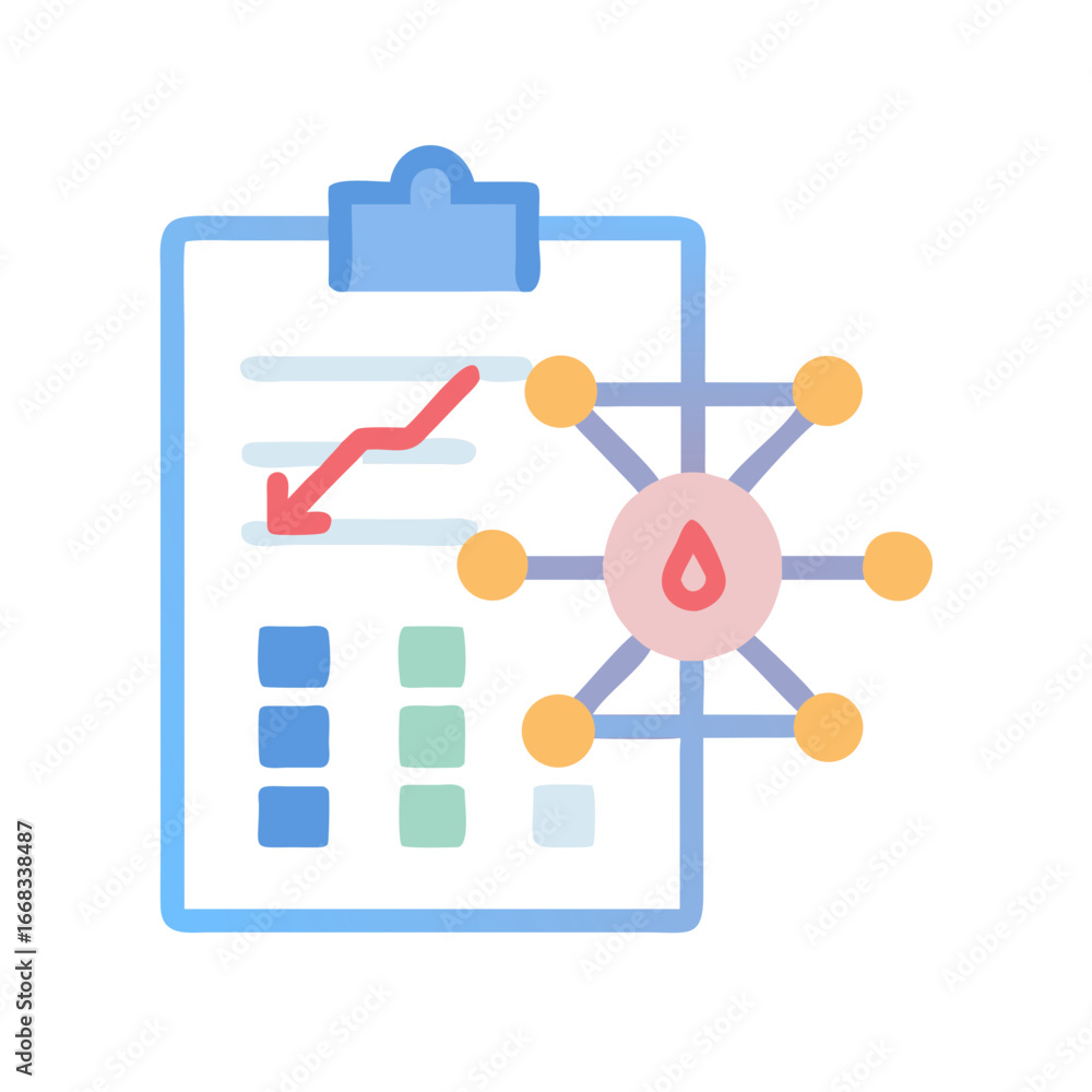 Poster clipboard with data analysis graph indicating business decline