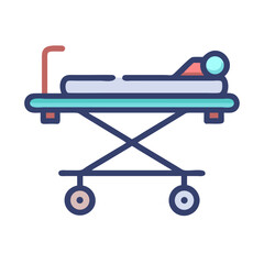 Stylized hospital gurney with patient, flat design illustration