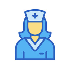 Flat graphic icon depicting a nurse in uniform