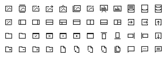 Pixel Art User Interface Icon Set for Web and App Design, Minimal Black Outline Vector Symbols for UI UX Dashboard and Digital Tools