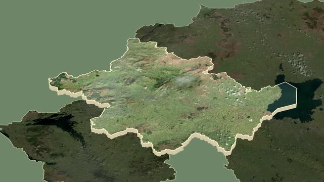 Tyrone region, Northern Ireland, extruded. Map animation