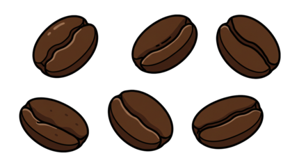 Fresh aromatic roasted coffee beans illustration for morning beverage and cafe shop concept art design on transparent background