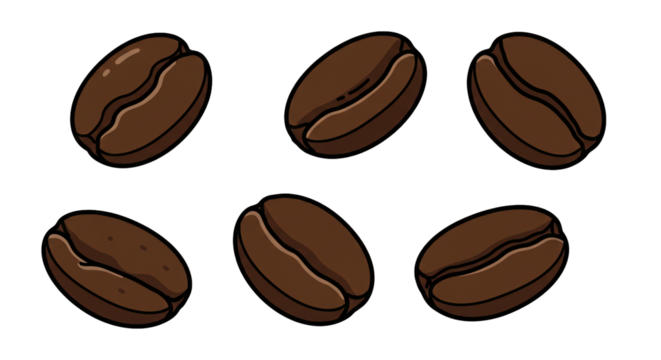 Fresh aromatic roasted coffee beans illustration for morning beverage and cafe shop concept art design on transparent background