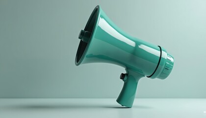 Teal green megaphone. Essential tool for announcements, marketing campaigns, public service announcements, information sharing. Symbolizes communication, news, alerts. Clear voice amplification.