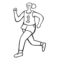 Woman jogging. Female runner. Running woman. Doodle illustration.