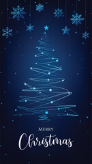 Elegant Christmas Tree with Snowflakes on Blue Background
