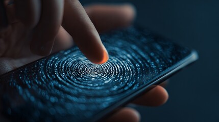 A close-up of a hand applying a fingertip on a smartphone screen, creating a mesmerizing spiral pattern with a dark background.