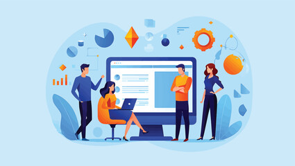 Team Collaboration and Digital Innovation A Vector Illustration of Professionals at Work