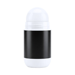 Roll-on deodorant with blank black label for mockup