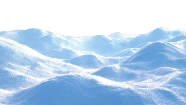 A digitally rendered view of snow-covered mountains