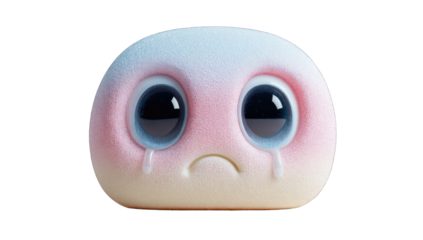 Sad, round, pastel-colored character