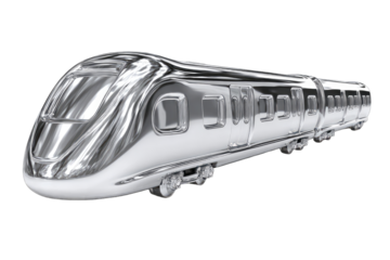 Polished silver train on black background