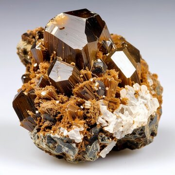 Detailed specimen showcasing vibrant dravite tourmaline clusters of geological marvel on white background