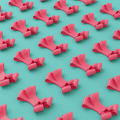 Seamless pattern of pink decorative bows on turquoise background  in pastel colors