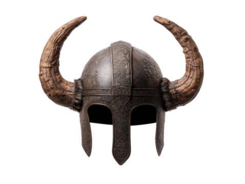 Viking helmet with intricate horned design on black background