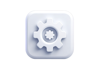 3D white gear icon on a square button