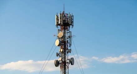 Cellular communication antenna tower reaching skyward transmitting signals