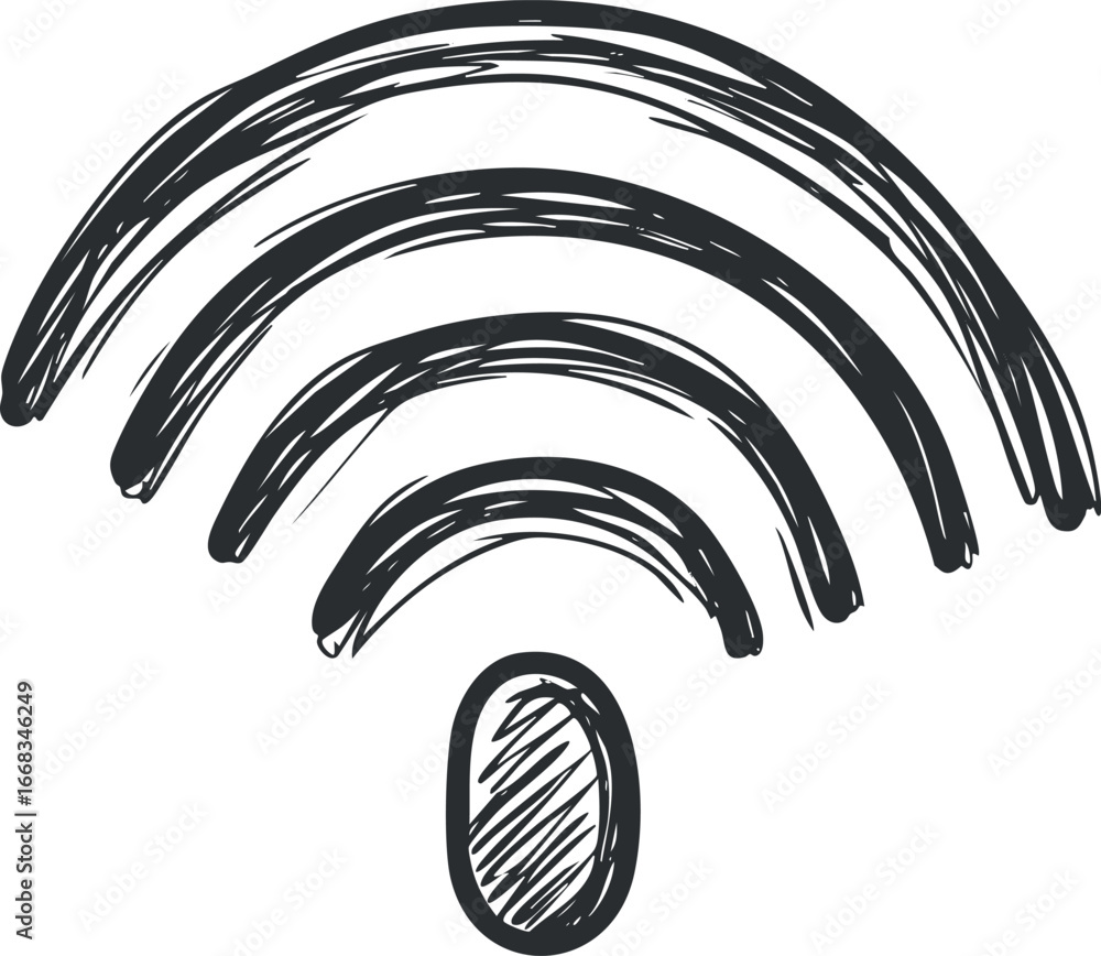 Aufkleber hand drawn black and white sketch of a wifi signal icon representing wireless internet connectivity 