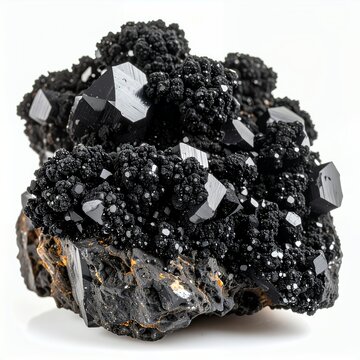 Stunning sphalerite crystal formation boasting metallic luster and intricate structure on white background