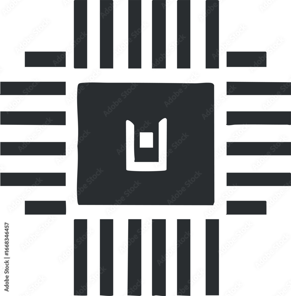 Poster black icon of a microchip or processor symbol representing computer hardware and technology componen