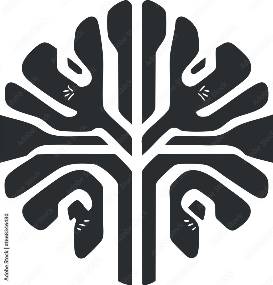 Poster abstract black and white stylized tree symbol with branches and leaves in a minimalist design