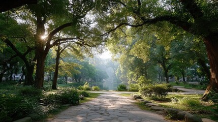 Peaceful Meditation Under Lush Tree Canopy in a Park
