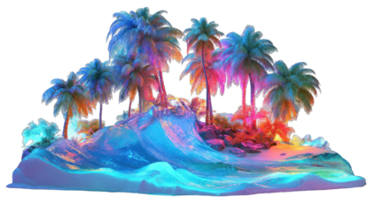 Vibrant, stylized island scene