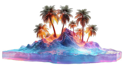 Vibrant 3D island with palm trees