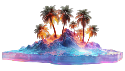 Vibrant 3D island with palm trees