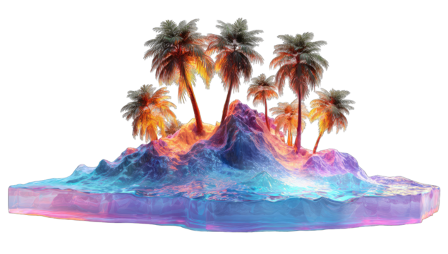 Vibrant 3D island with palm trees