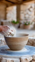 Close-up of Hands Shaping Wet Clay Coils on a Potter's Wheel