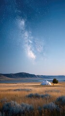 Person Sitting Outside Tent Under Milky Way Galaxy at Night