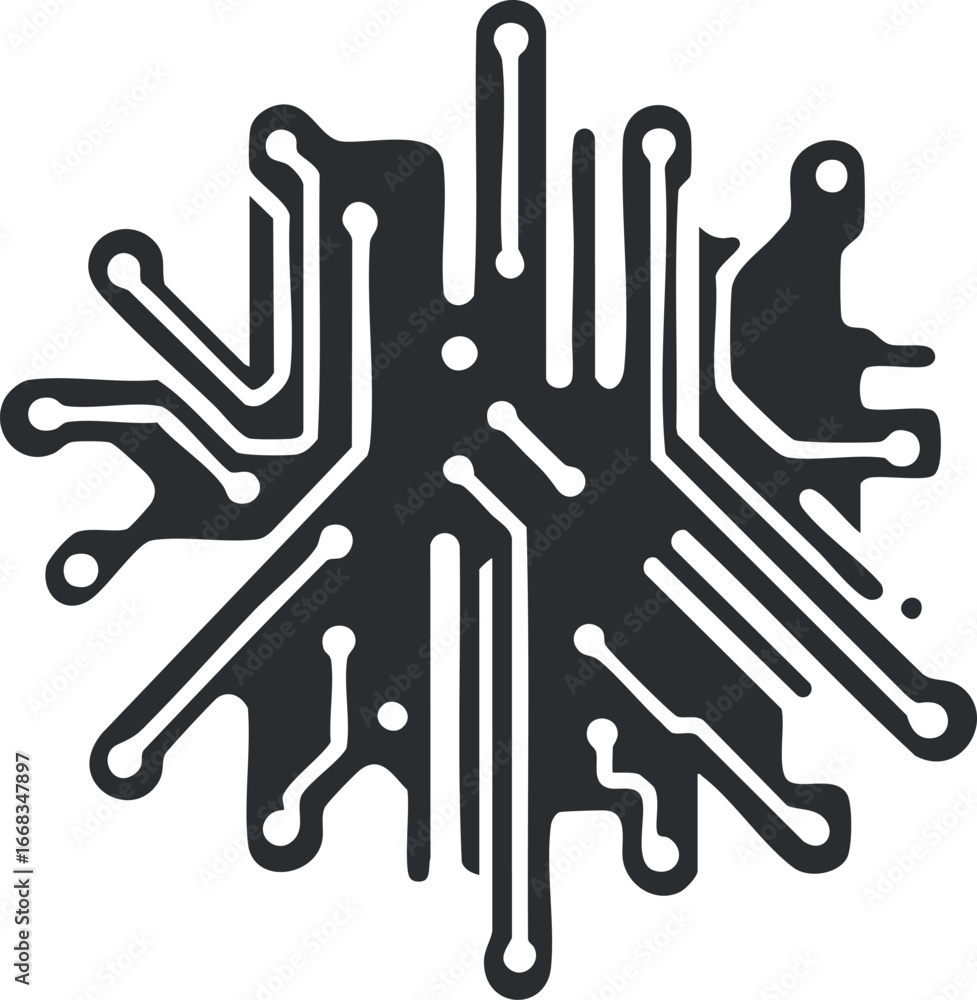Poster black and white abstract electronic circuit board pattern with lines and connection points