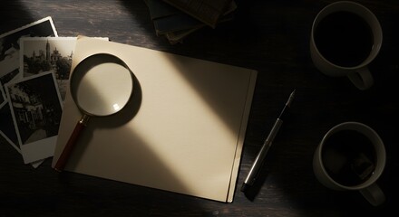 Vintage Detective Workspace: A Moody Film Noir Flat Lay Mockup