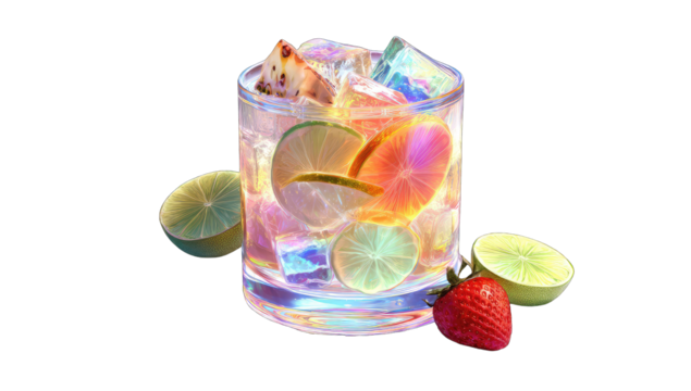 Vibrant cocktail with ice and fruit