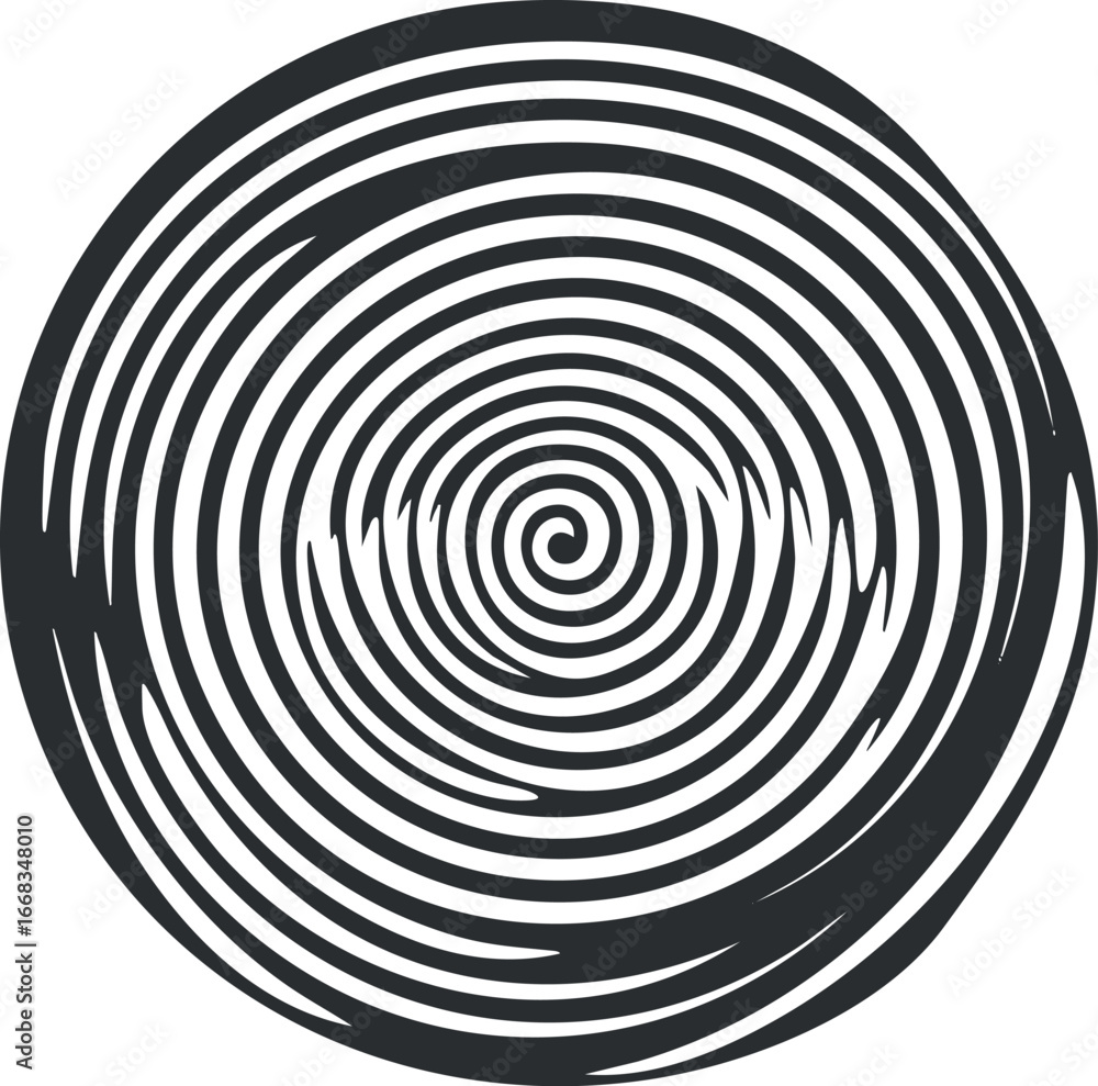 Poster black and white spiral circle pattern creating an abstract hypnotic optical illusion design