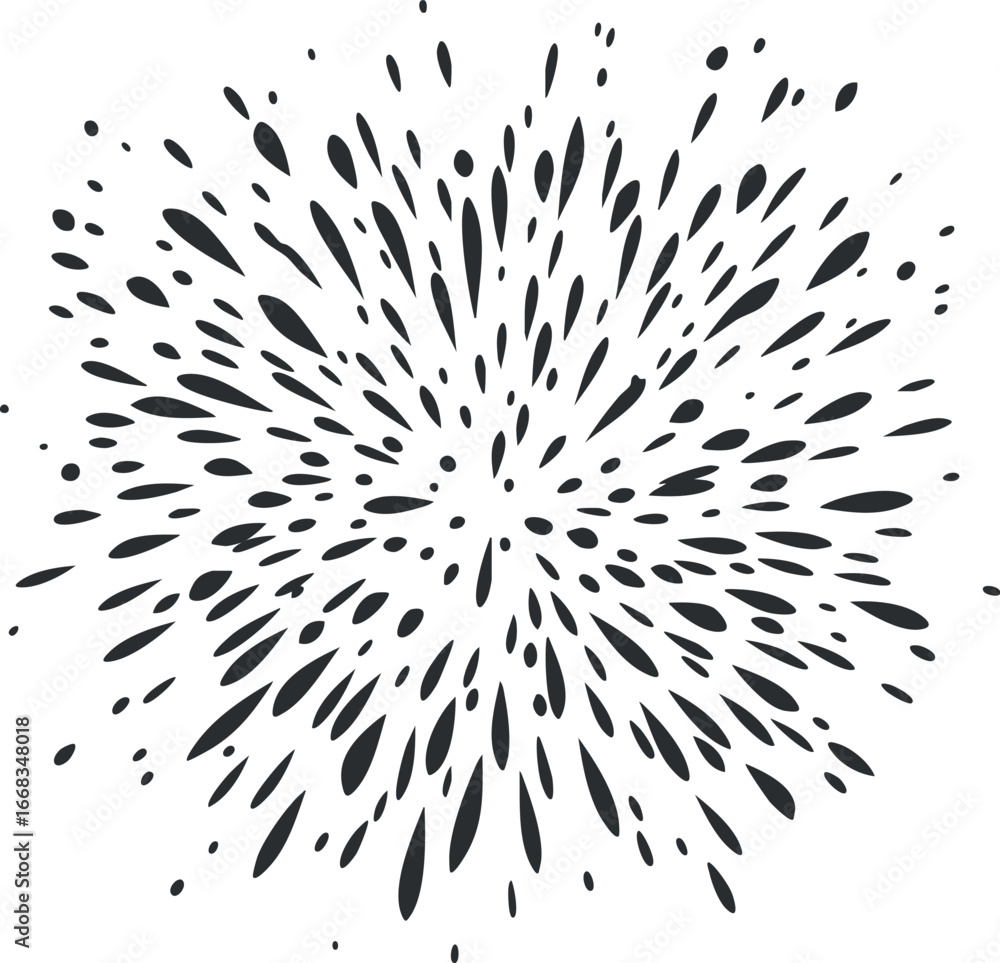 Poster abstract black explosion burst shape with radial pattern on white background for design and decorati