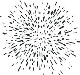 Fototapeta premium Abstract black and white explosion burst with scattered dynamic lines and shapes radiating outward