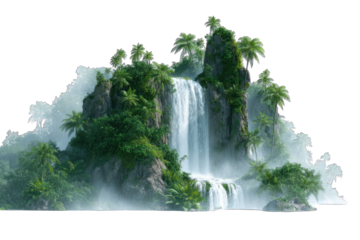 Lush tropical island waterfall scene