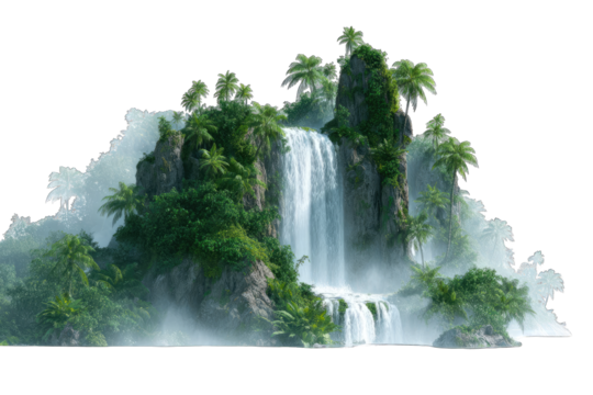 Lush tropical island waterfall scene