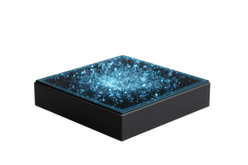 3D rendering of a square object with glowing particles