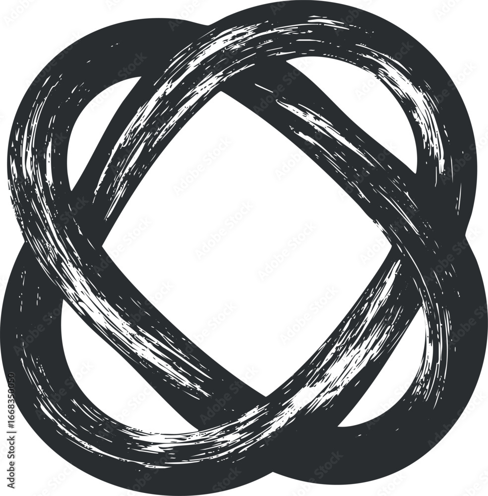 Poster abstract grunge circular frame with rough brush strokes forming a twisted shape