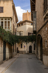 View of a narrow street in the historical centre of Palma de Mallorca, Spain May 2025