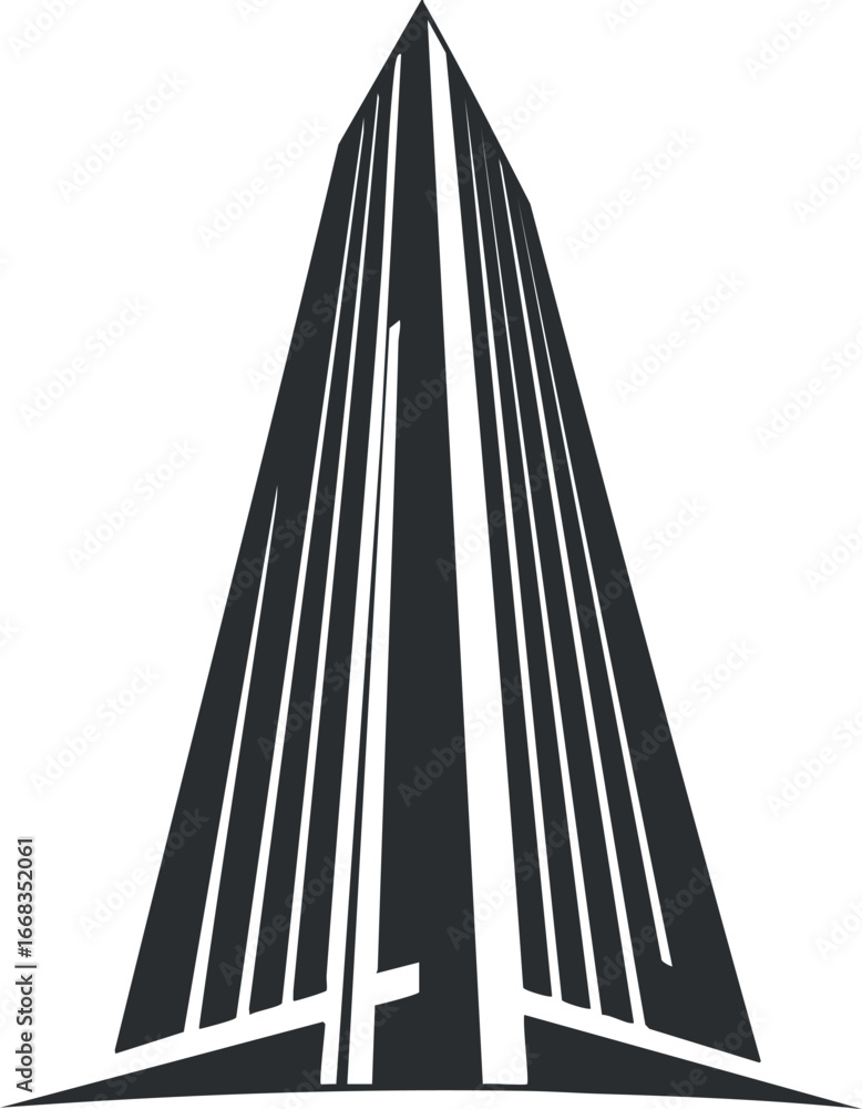 Aufkleber black and white silhouette of a modern skyscraper building with sharp vertical lines and pointed top