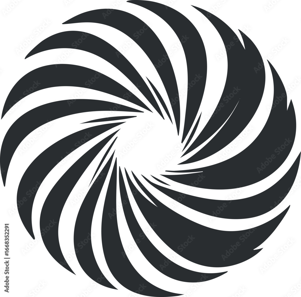 Poster abstract black and white spiral vortex design with swirling curved shapes creating a dynamic circula
