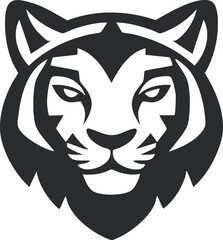 Obraz premium Black and white stylized tiger head illustration symbolizing strength and wildlife.