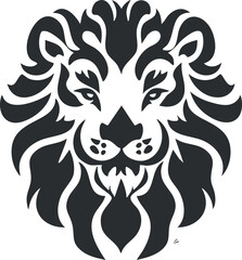 Obraz premium Graphic black and white stylized lion head with flowing mane, symbolizing strength and power